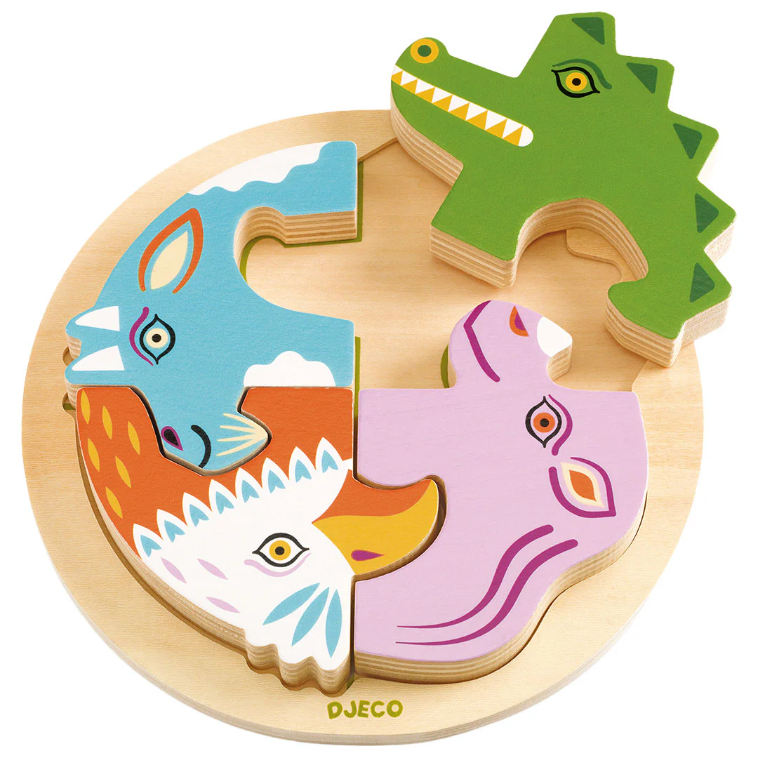 djeco houten puzzel rondo croco - 4st - Image 3